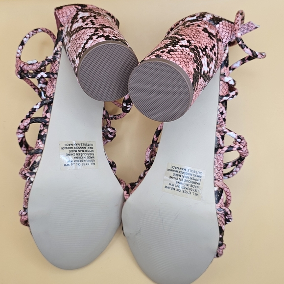 JustFab Pink/Black Caged Block Heels - Picture 4 of 7